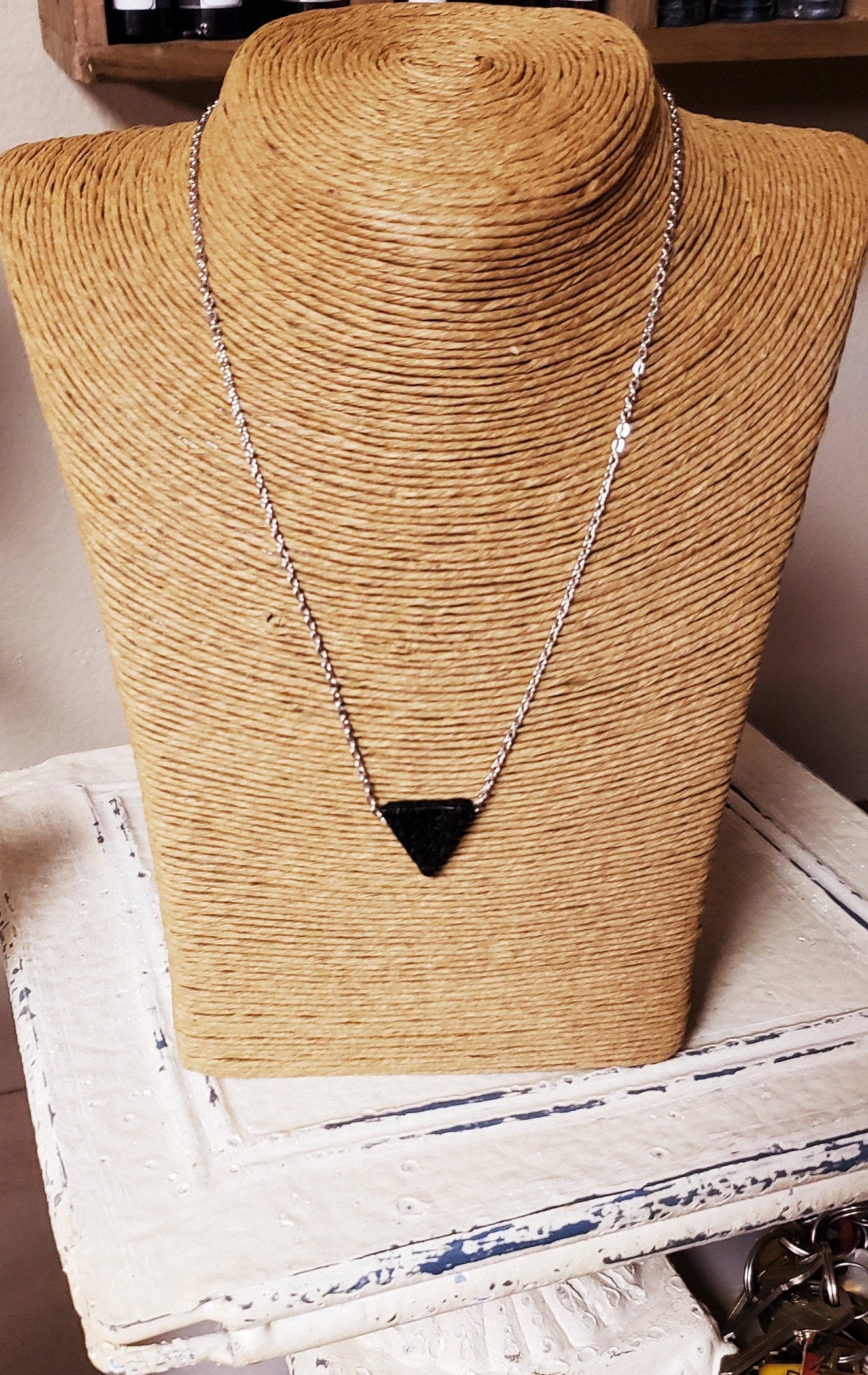 Essential Oil Diffusing Necklace | Simple Aromatherapy Anxiety | Gifts for her | Minimalist Jewelry | Triangle Lava Stone Rose Gold Silver