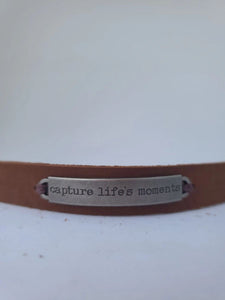 Leather bracelet stamped quote | Essential Oil Diffusing Bracelet | Leather diffusing jewlery