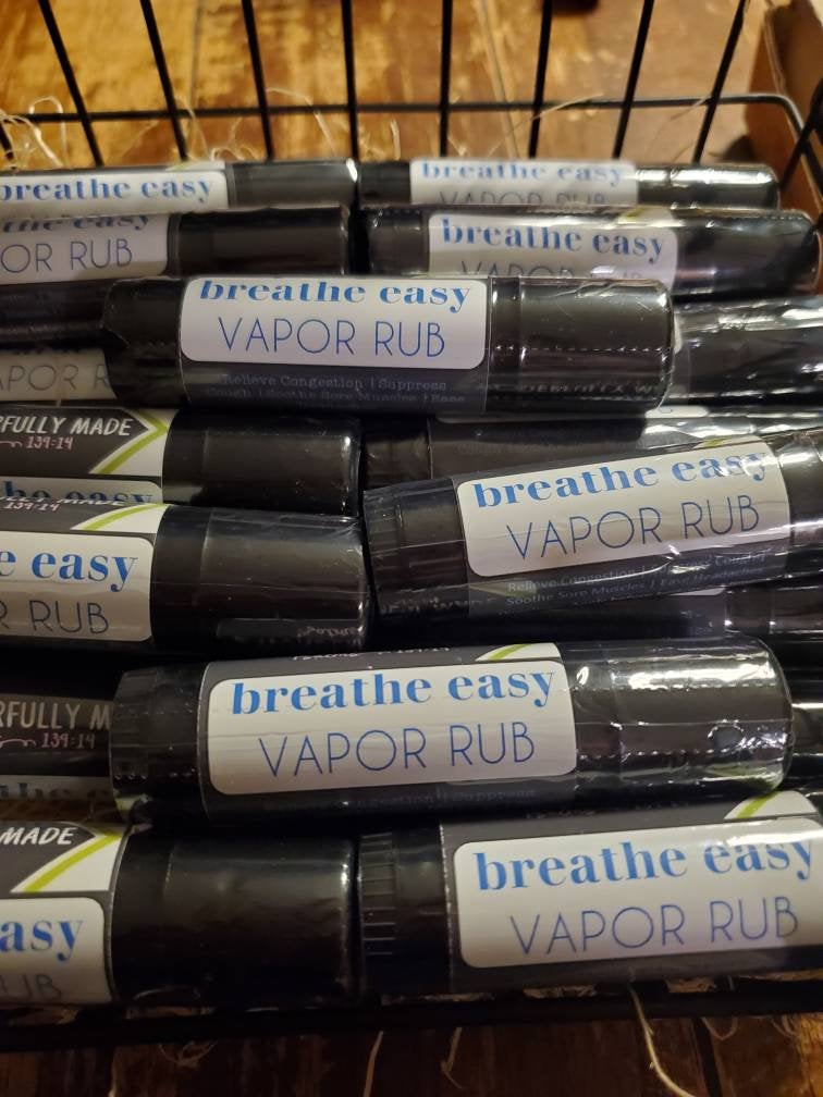 Breathe Easy Vapor Rub Stick | Essential Oil Salve Clear Congestion Chest Neck Cold Cough Natural Organic Relief Menthol Camphor Soothing